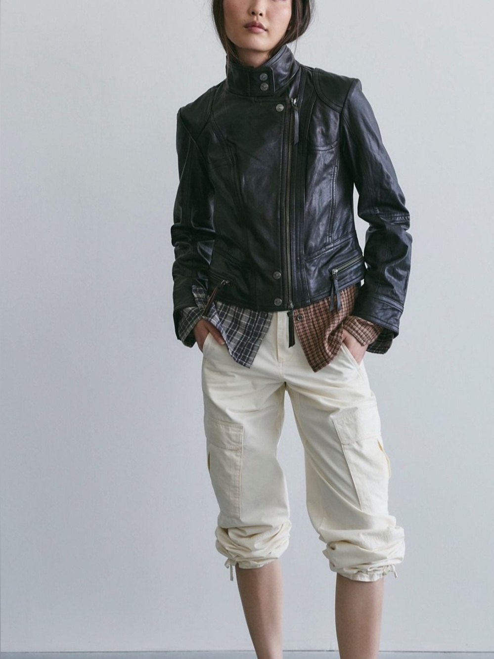 We The Free Black Leather Moto Jacket